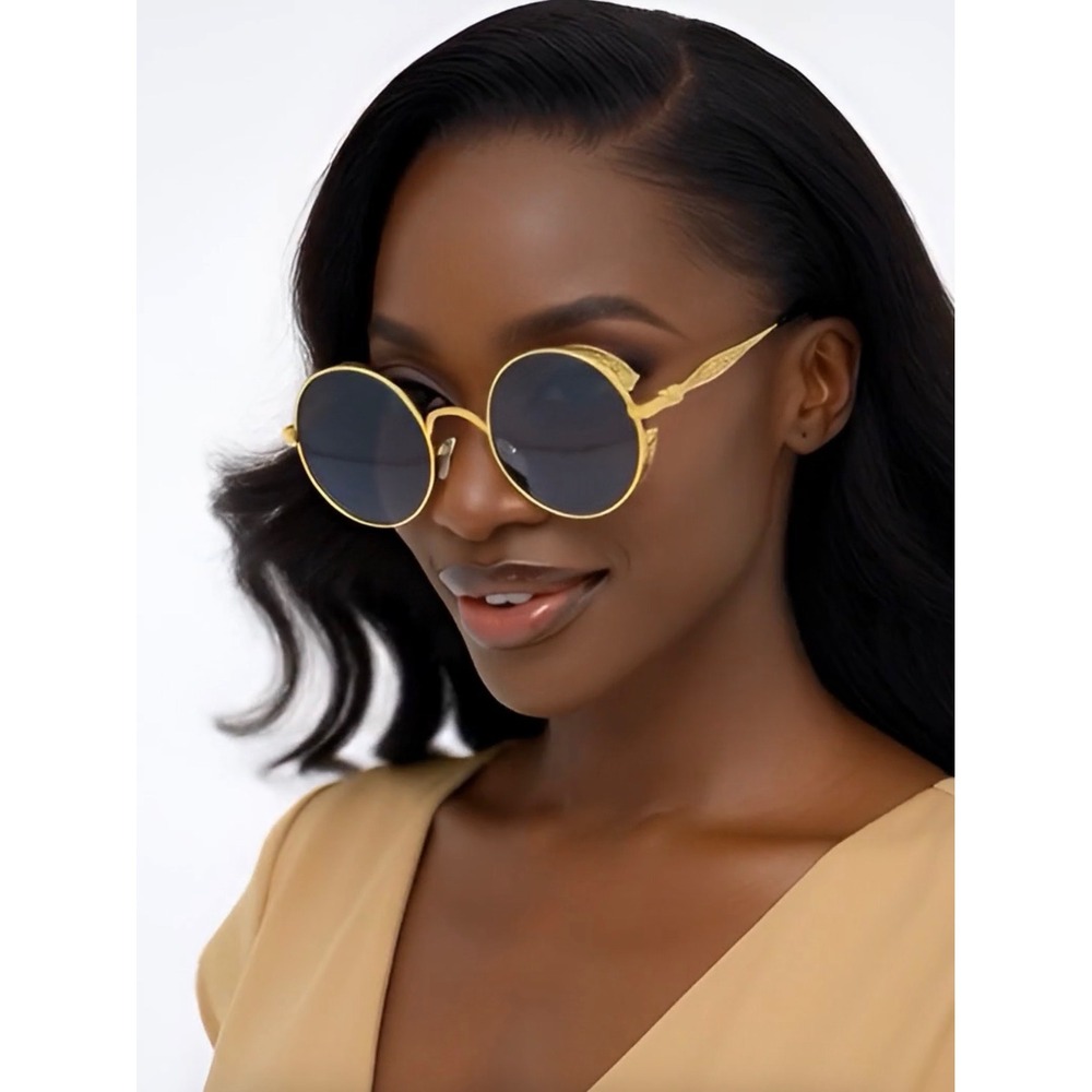 Women Round Steampunk Sunglasses Gold Frame Designer Fashion Shades Luxury Gafas